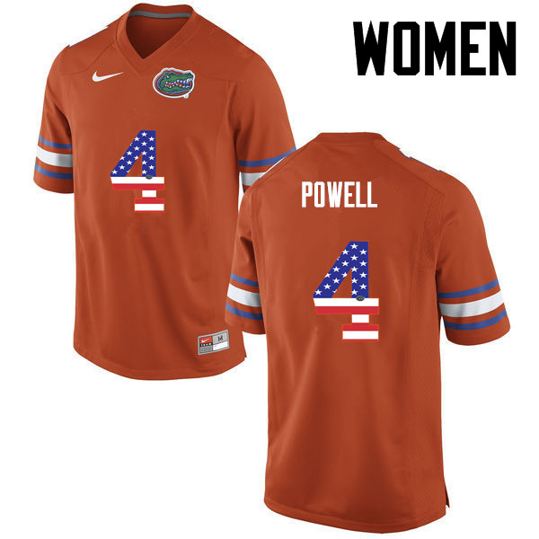 Women Florida Gators #4 Brandon Powell College Football USA Flag Fashion Jerseys-Orange - Click Image to Close